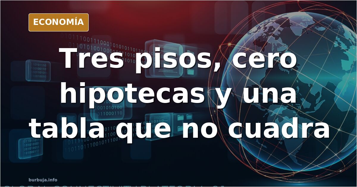Ilustración editorial de un hombre con calculadora y tres edificios de viviendas en alquiler sobre un fondo azul marino