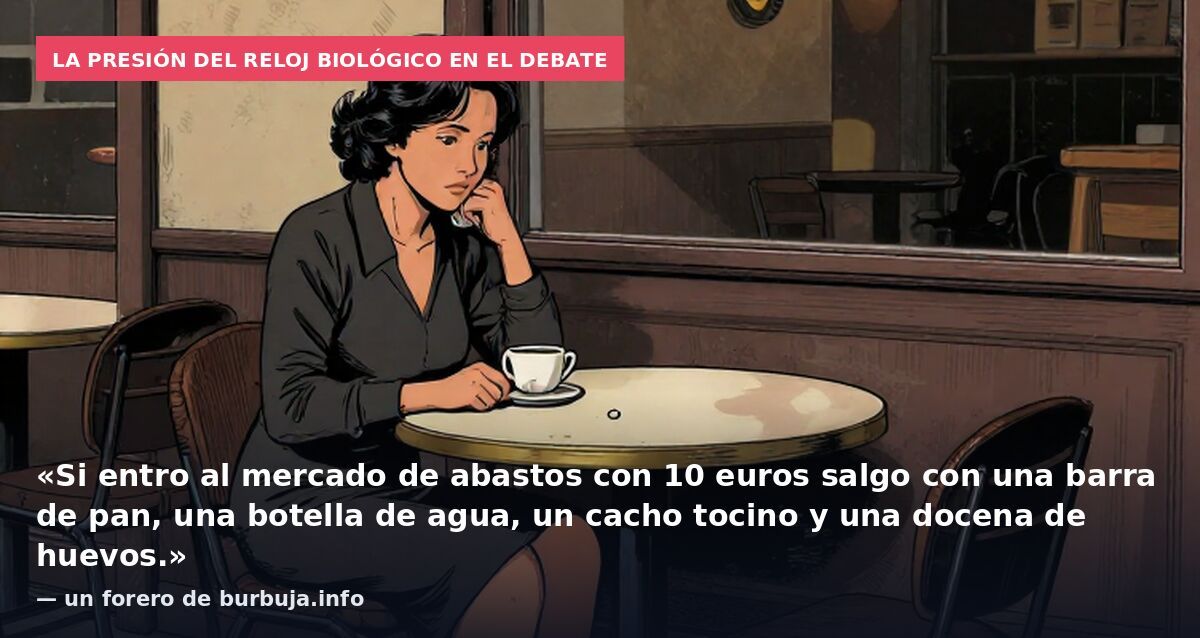 La presión del reloj biológico en el debate: «Si entro al mercado de abastos con 10 euros salgo con una barra de pan, una botella de agua, un cacho tocino y una docena de huevos.» — un forero de burbuja.info
