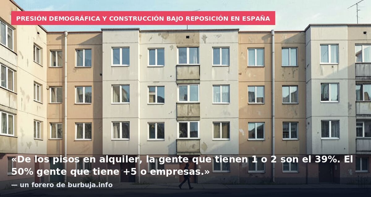 Presión demográfica y construcción bajo reposición en España: «De los pisos en alquiler, la gente que tienen 1 o 2 son el 39%. El 50% gente que tiene +5 o empresas.» — un forero de burbuja.info