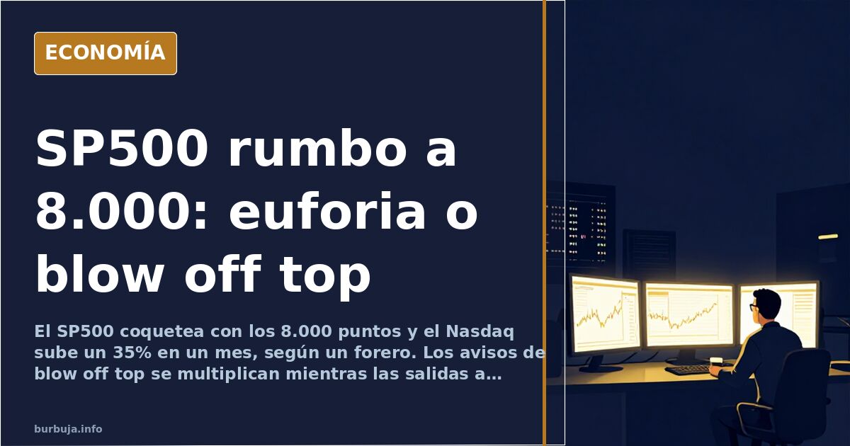 Gráfico del SP500 acercándose a los 8.000 puntos con el Nasdaq en máximos históricos y señales de blow off top