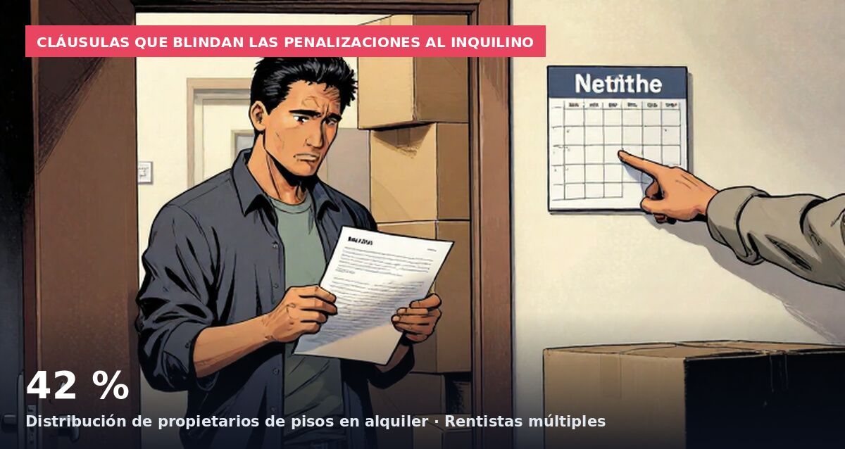 Cláusulas que blindan las penalizaciones al inquilino: 42 % Distribución de propietarios de pisos en alquiler · Rentistas múltiples