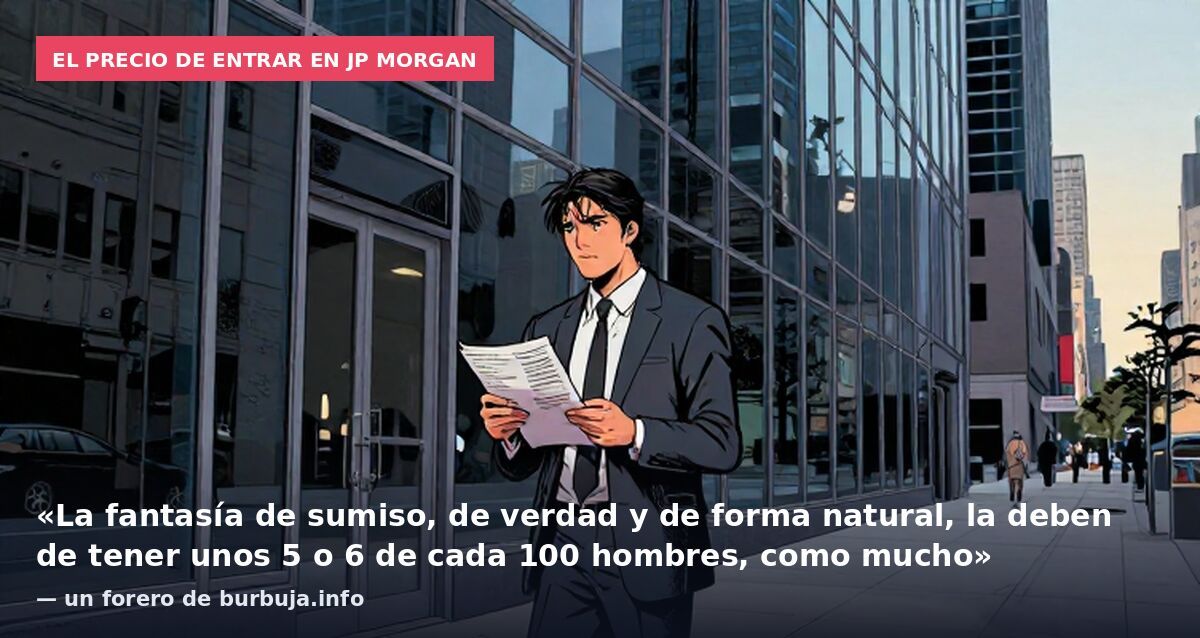 El precio de entrar en JP Morgan: «La fantasía de sumiso, de verdad y de forma natural, la deben de tener unos 5 o 6 de cada 100 hombres, como mucho» — un forero de burbuja.info