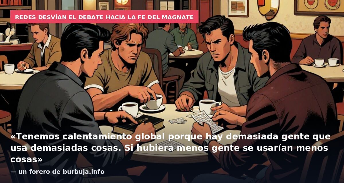 Redes desvían el debate hacia la fe del magnate: «Tenemos calentamiento global porque hay demasiada gente que usa demasiadas cosas. Si hubiera menos gente se usarían menos cosas» — un forero de burbuja.info