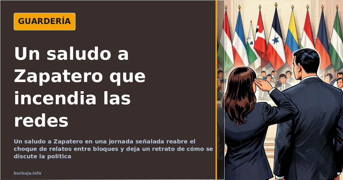 Ilustración de dos figuras políticas intercambiando un saludo tenso en un escenario institucional