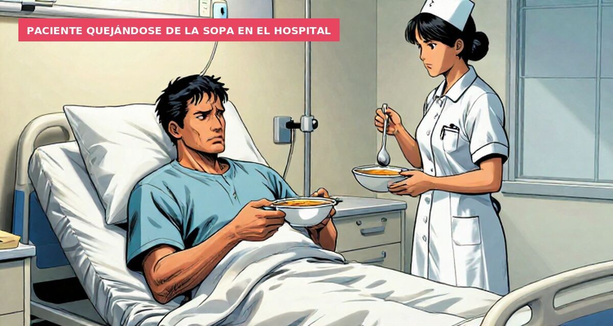Paciente quejándose de la sopa en el hospital