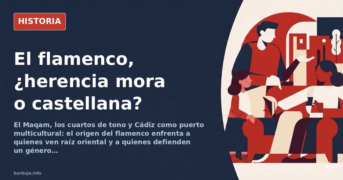 Guitarra española sobre fondo oscuro con partituras y compás de flamenco, símbolo del debate sobre el origen oriental del fla
