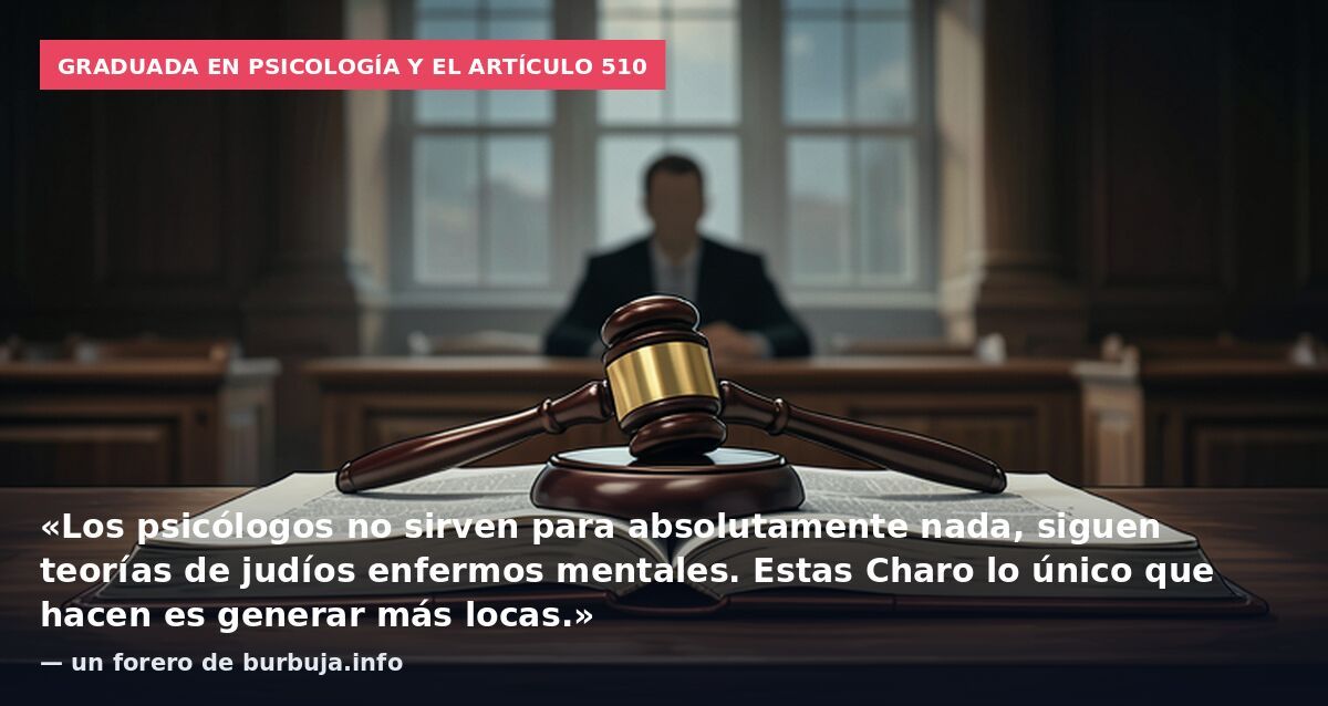 Graduada en psicología y el artículo 510: «Los psicólogos no sirven para absolutamente nada, siguen teorías de judíos enfermos mentales. Estas Charo lo único que hacen es generar más locas.» — un forero de burbuja.info