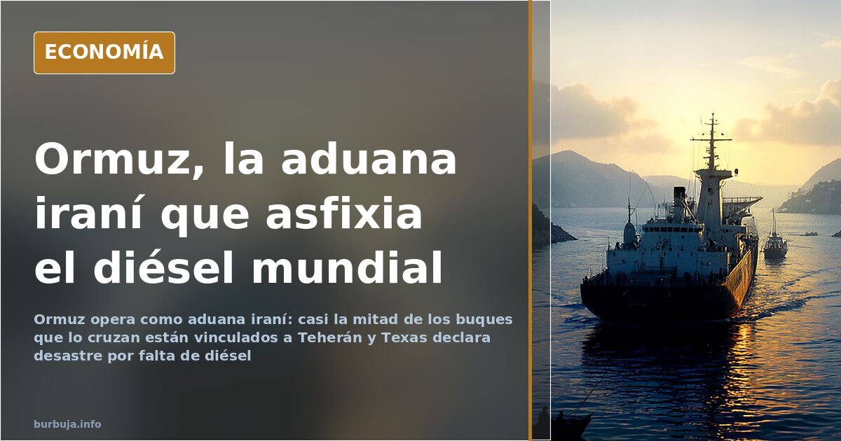 Buques petroleros esperando en la entrada del estrecho de Ormuz junto a terminales de crudo, bajo un cielo tenso