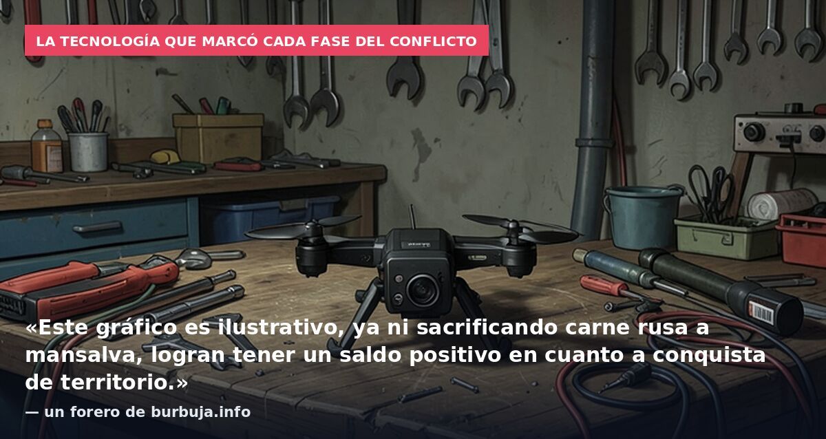 La tecnología que marcó cada fase del conflicto: «Este gráfico es ilustrativo, ya ni sacrificando carne rusa a mansalva, logran tener un saldo positivo en cuanto a conquista de territorio.» — un forero de burbuja.info