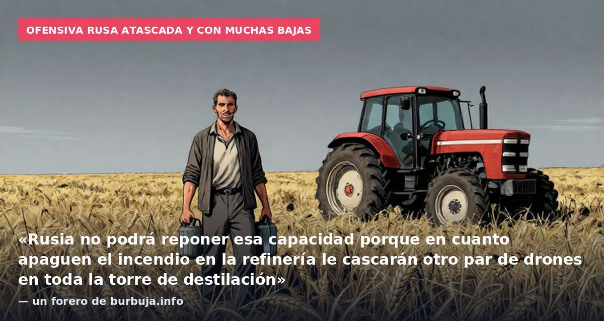 Ofensiva rusa atascada y con muchas bajas: «Rusia no podrá reponer esa capacidad porque en cuanto apaguen el incendio en la refinería le cascarán otro par de drones en toda la torre de destilación» — un forero de burbuja.info