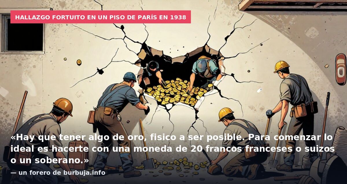 Hallazgo fortuito en un piso de París en 1938: «Hay que tener algo de oro, fisico a ser posible. Para comenzar lo ideal es hacerte con una moneda de 20 francos franceses o suizos o un soberano.» — un forero de burbuja.info