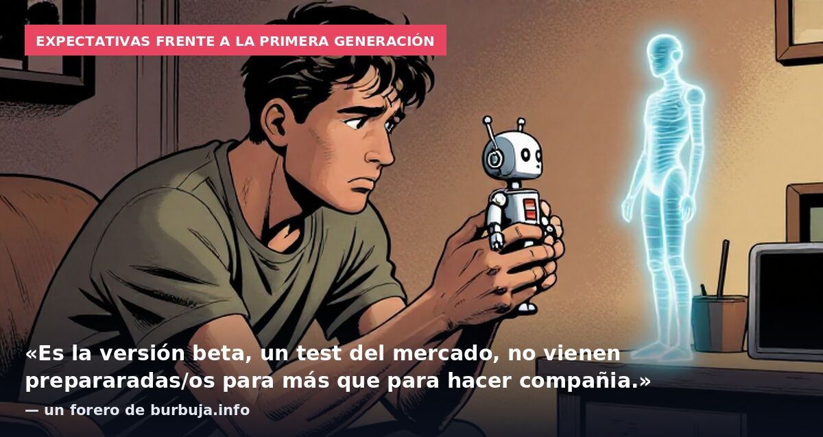 Expectativas frente a la primera generación: «Es la versión beta, un test del mercado, no vienen prepararadas/os para más que para hacer compañia.» — un forero de burbuja.info