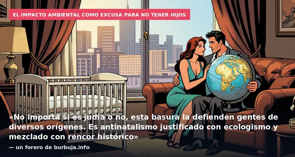 El impacto ambiental como excusa para no tener hijos: «No importa si es judía o no, esta basura la defienden gentes de diversos orígenes. Es antinatalismo justificado con ecologismo y mezclado con rencor histórico» — un forero de burbuja.info