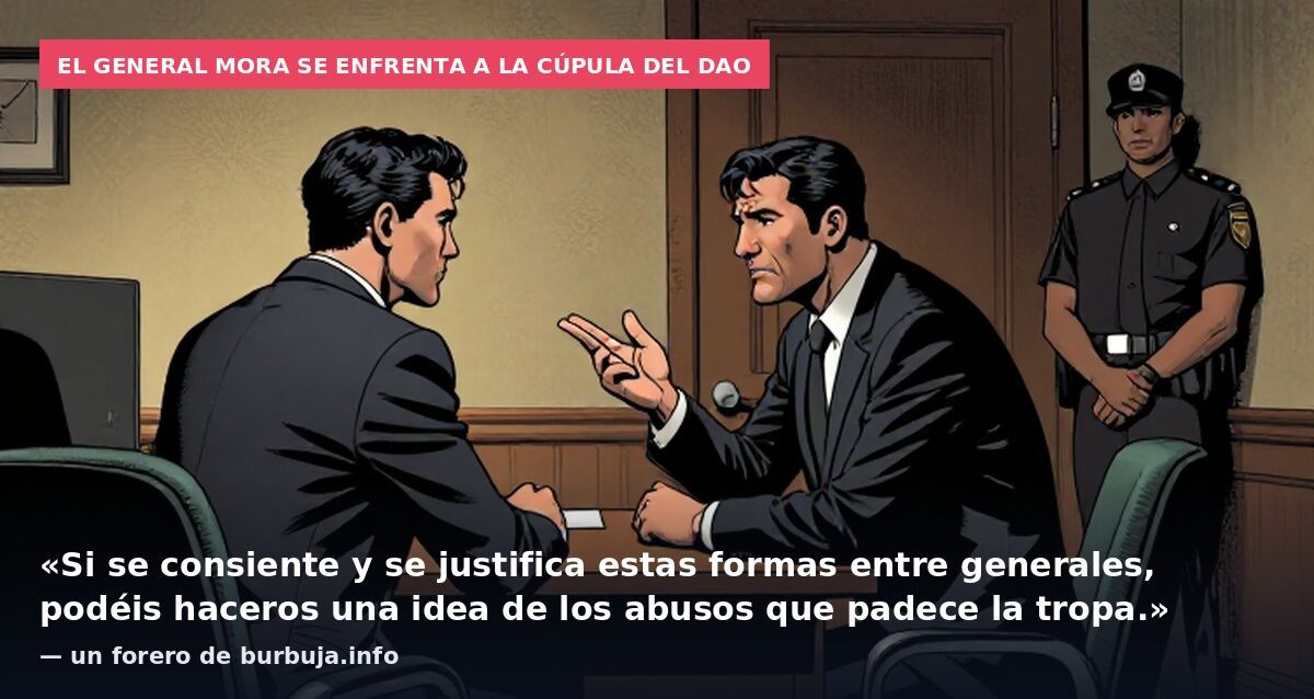 El general Mora se enfrenta a la cúpula del DAO: «Si se consiente y se justifica estas formas entre generales, podéis haceros una idea de los abusos que padece la tropa.» — un forero de burbuja.info