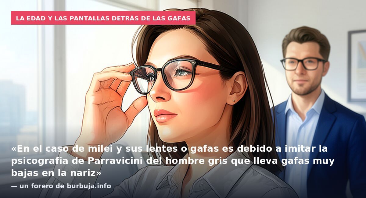 La edad y las pantallas detrás de las gafas: «En el caso de milei y sus lentes o gafas es debido a imitar la psicografia de Parravicini del hombre gris que lleva gafas muy bajas en la nariz» — un forero de burbuja.info