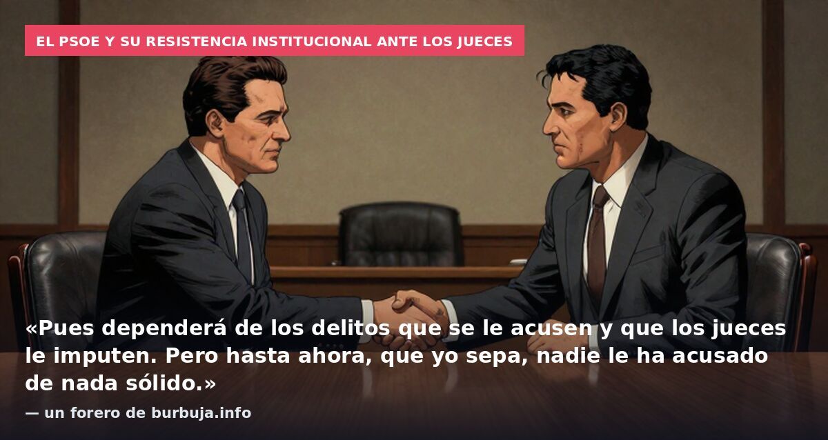 El PSOE y su resistencia institucional ante los jueces: «Pues dependerá de los delitos que se le acusen y que los jueces le imputen. Pero hasta ahora, que yo sepa, nadie le ha acusado de nada sólido.» — un forero de burbuja.info