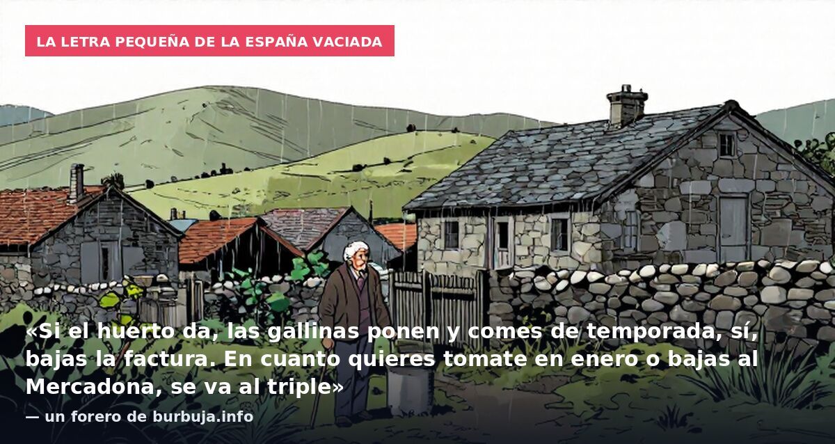 La letra pequeña de la España vaciada: «Si el huerto da, las gallinas ponen y comes de temporada, sí, bajas la factura. En cuanto quieres tomate en enero o bajas al Mercadona, se va al triple» — un forero de burbuja.info