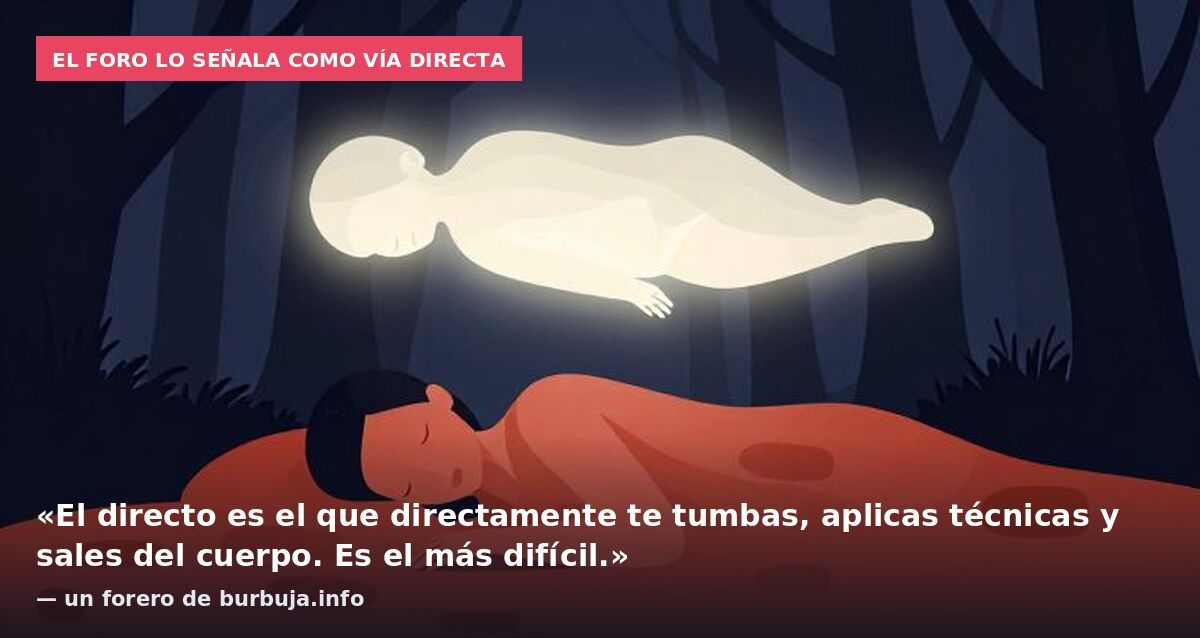El foro lo señala como vía directa: «El directo es el que directamente te tumbas, aplicas técnicas y sales del cuerpo. Es el más difícil.» — un forero de burbuja.info