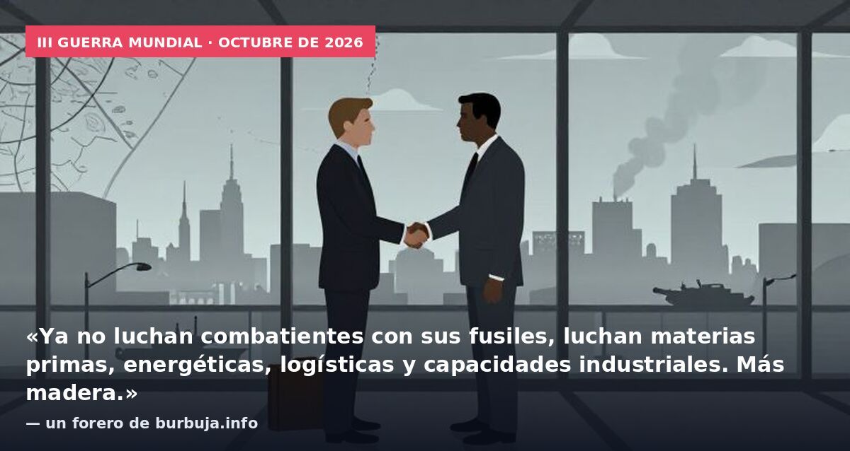 III Guerra Mundial · octubre de 2026: «Ya no luchan combatientes con sus fusiles, luchan materias primas, energéticas, logísticas y capacidades industriales. Más madera.» — un forero de burbuja.info