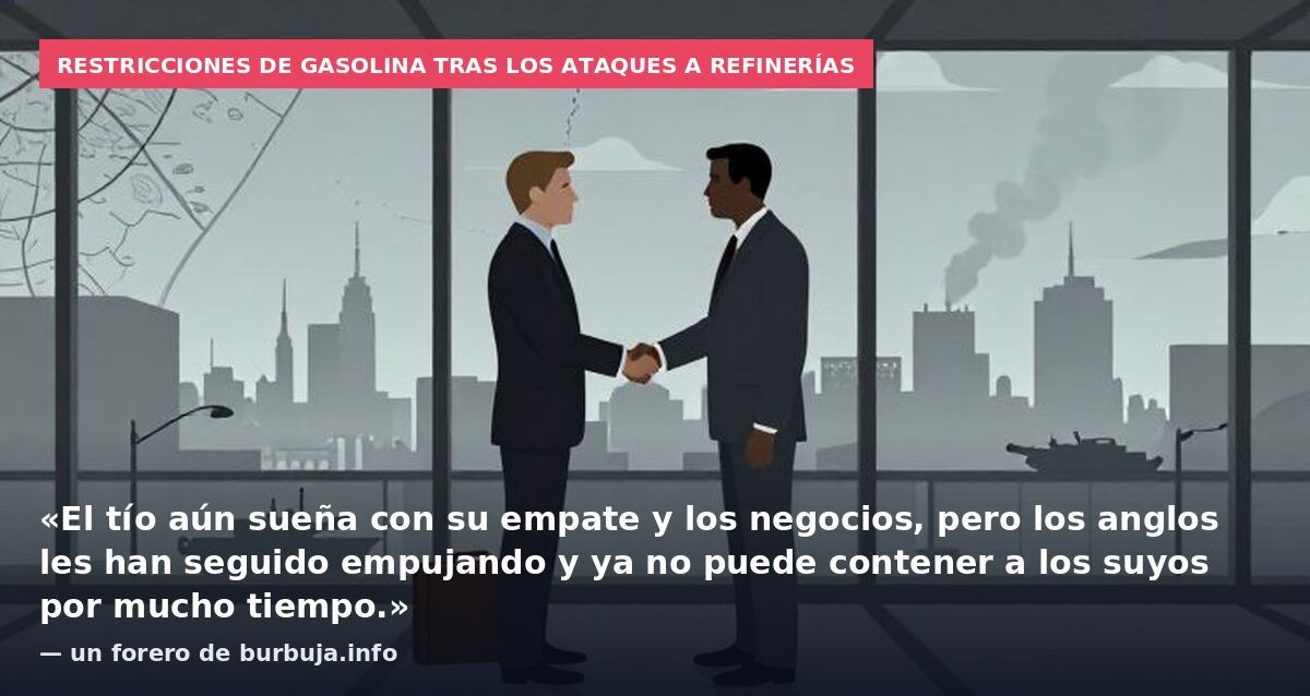 Restricciones de gasolina tras los ataques a refinerías: «El tío aún sueña con su empate y los negocios, pero los anglos les han seguido empujando y ya no puede contener a los suyos por mucho tiempo.» — un forero de burbuja.info