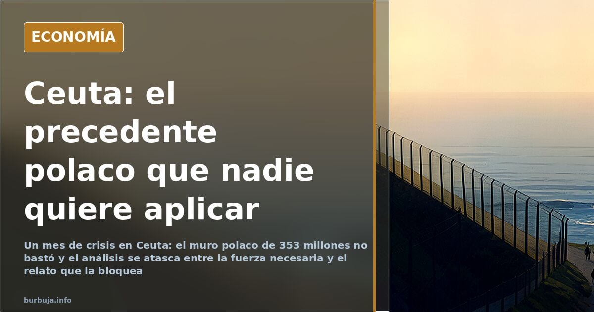 Ilustración editorial de la frontera de Ceuta con campamentos y una valla que simboliza el pulso migratorio