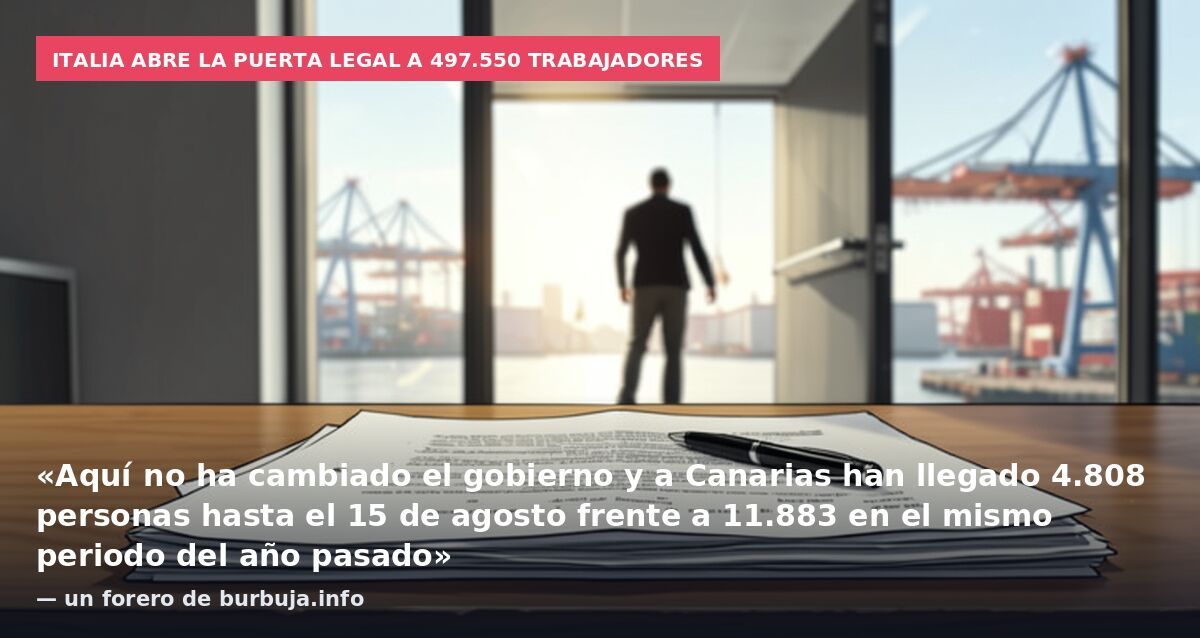 Italia abre la puerta legal a 497.550 trabajadores: «Aquí no ha cambiado el gobierno y a Canarias han llegado 4.808 personas hasta el 15 de agosto frente a 11.883 en el mismo periodo del año pasado» — un forero de burbuja.info
