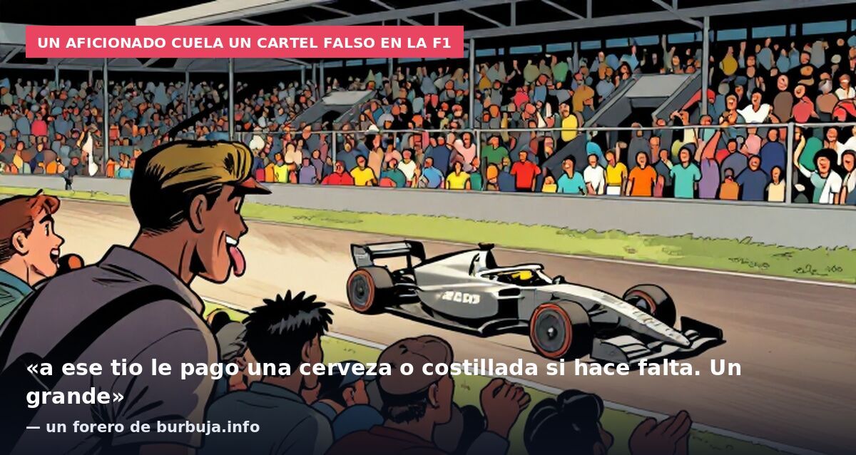 Un aficionado cuela un cartel falso en la F1: «a ese tio le pago una cerveza o costillada si hace falta. Un grande» — un forero de burbuja.info