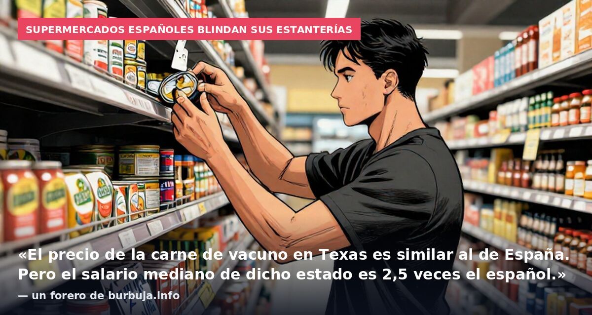 Supermercados españoles blindan sus estanterías: «El precio de la carne de vacuno en Texas es similar al de España. Pero el salario mediano de dicho estado es 2,5 veces el español.» — un forero de burbuja.info