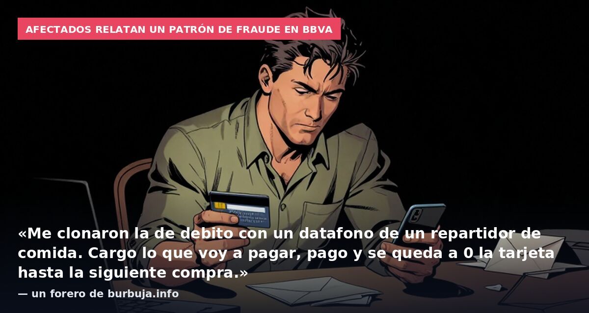Afectados relatan un patrón de fraude en BBVA: «Me clonaron la de debito con un datafono de un repartidor de comida. Cargo lo que voy a pagar, pago y se queda a 0 la tarjeta hasta la siguiente compra.» — un forero de burbuja.info