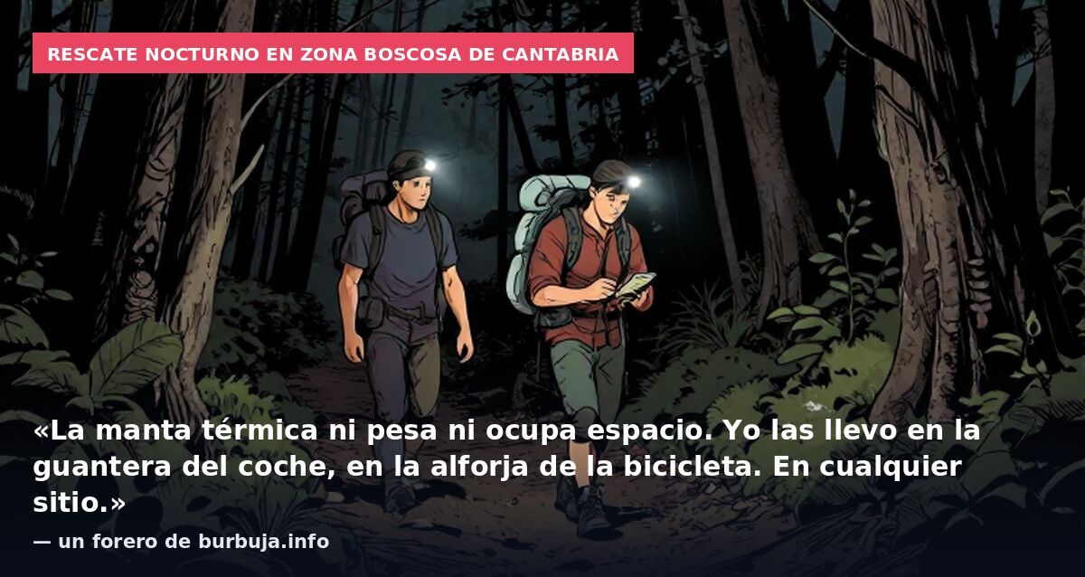 Rescate nocturno en zona boscosa de Cantabria: «La manta térmica ni pesa ni ocupa espacio. Yo las llevo en la guantera del coche, en la alforja de la bicicleta. En cualquier sitio.» — un forero de burbuja.info