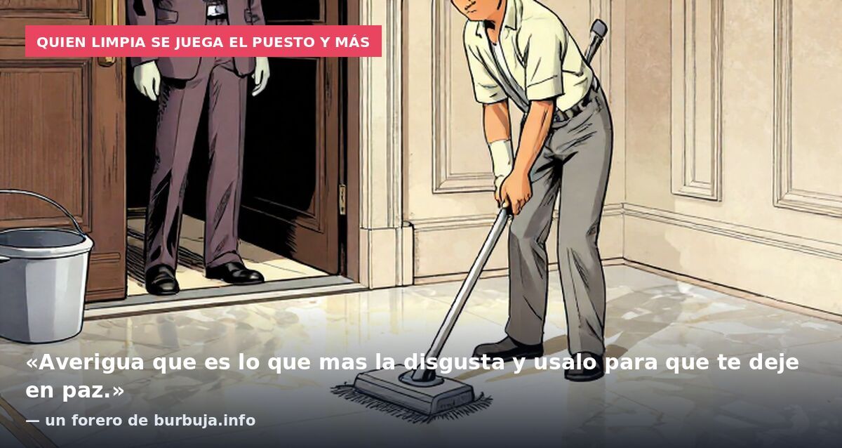 Quien limpia se juega el puesto y más: «Averigua que es lo que mas la disgusta y usalo para que te deje en paz.» — un forero de burbuja.info