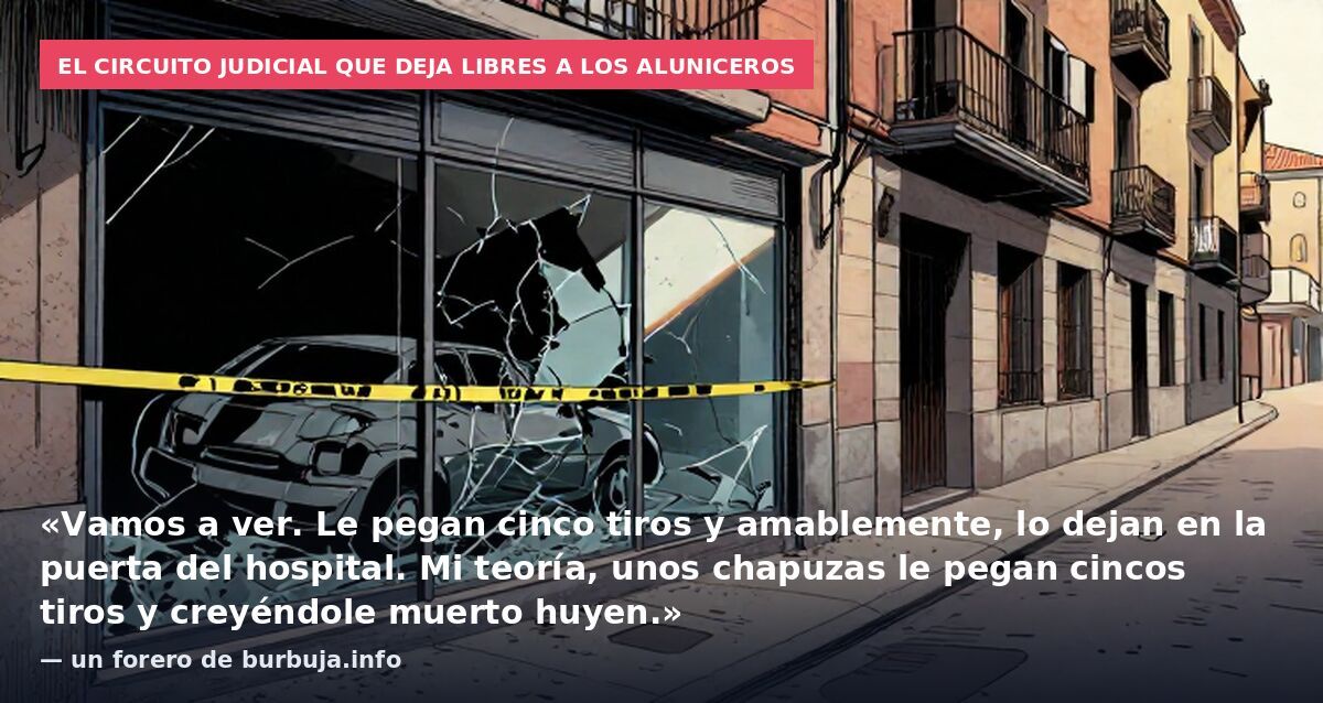 El circuito judicial que deja libres a los aluniceros: «Vamos a ver. Le pegan cinco tiros y amablemente, lo dejan en la puerta del hospital. Mi teoría, unos chapuzas le pegan cincos tiros y creyéndole muerto huyen.» — un forero de burbuja.info