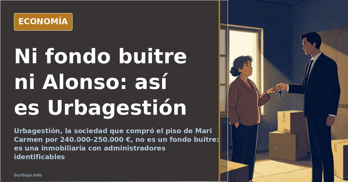 Ilustración editorial de un edificio de viviendas con una placa de sociedad inmobiliaria y documentos de compraventa sobre un