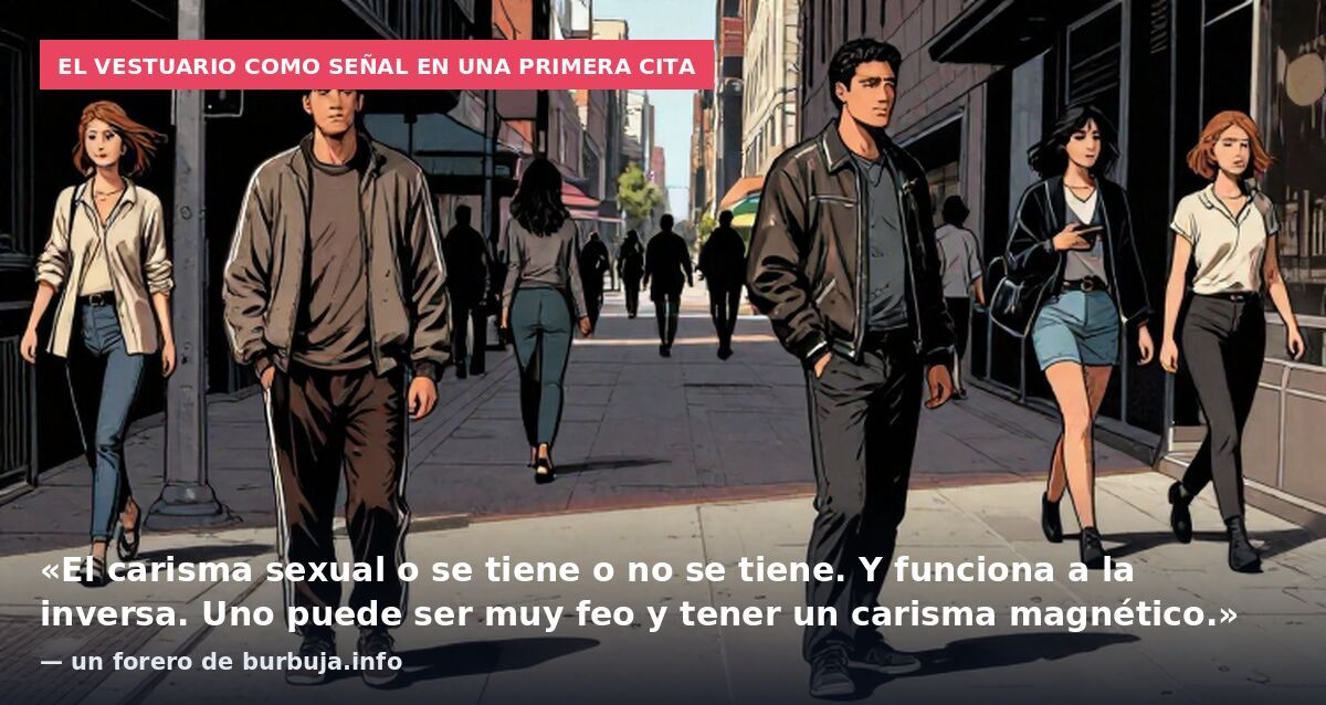 El vestuario como señal en una primera cita: «El carisma sexual o se tiene o no se tiene. Y funciona a la inversa. Uno puede ser muy feo y tener un carisma magnético.» — un forero de burbuja.info