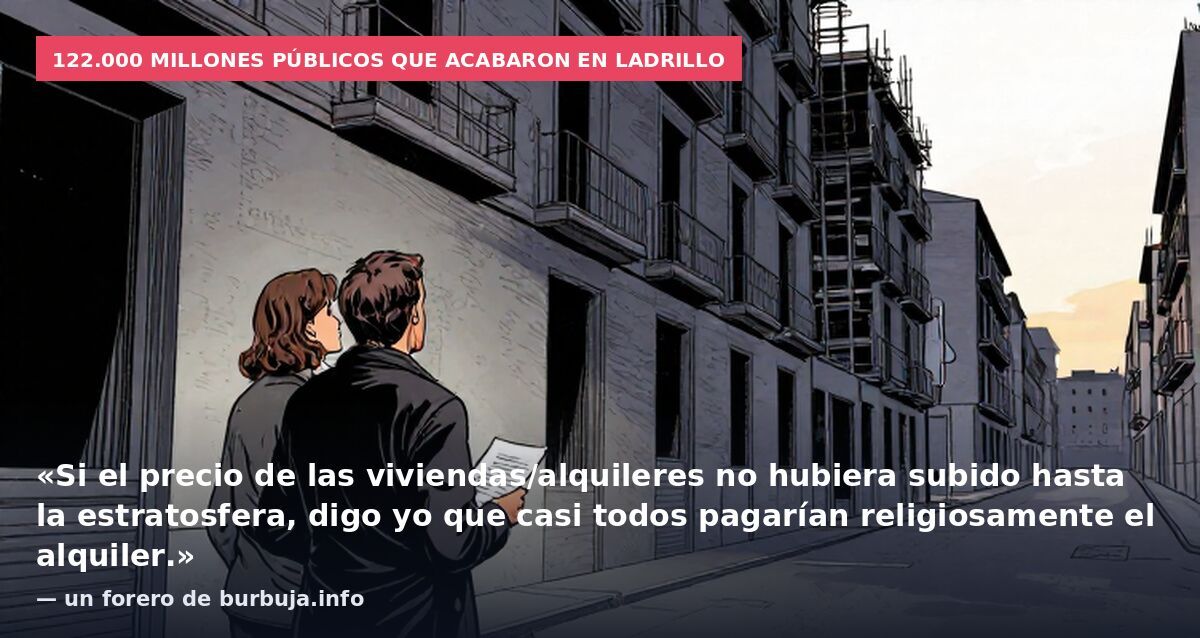 122.000 millones públicos que acabaron en ladrillo: «Si el precio de las viviendas/alquileres no hubiera subido hasta la estratosfera, digo yo que casi todos pagarían religiosamente el alquiler.» — un forero de burbuja.info