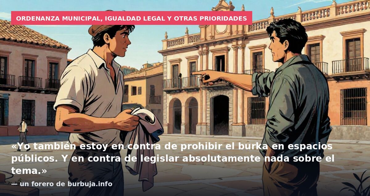 Ordenanza municipal, igualdad legal y otras prioridades: «Yo también estoy en contra de prohibir el burka en espacios públicos. Y en contra de legislar absolutamente nada sobre el tema.» — un forero de burbuja.info