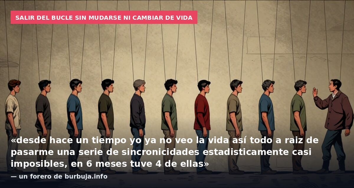 Salir del bucle sin mudarse ni cambiar de vida: «desde hace un tiempo yo ya no veo la vida así todo a raiz de pasarme una serie de sincronicidades estadisticamente casi imposibles, en 6 meses tuve 4 de ellas» — un forero de burbuja.info