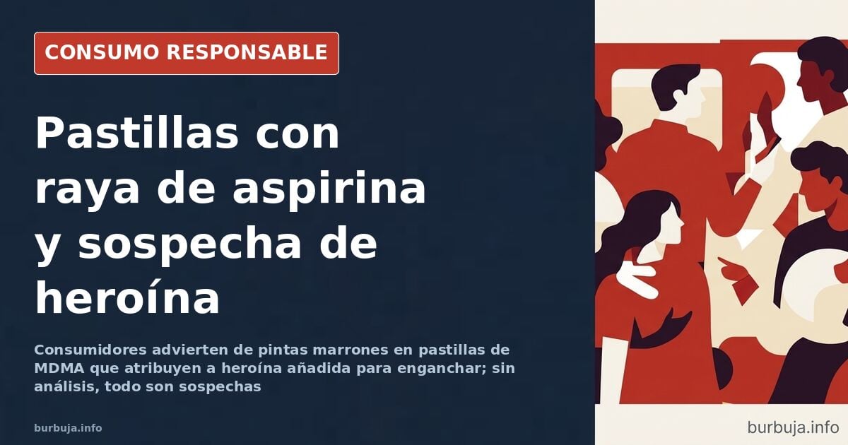 Comprimidos de aspirina con la superficie irregular y vetas marrones apilados sobre una superficie neutra