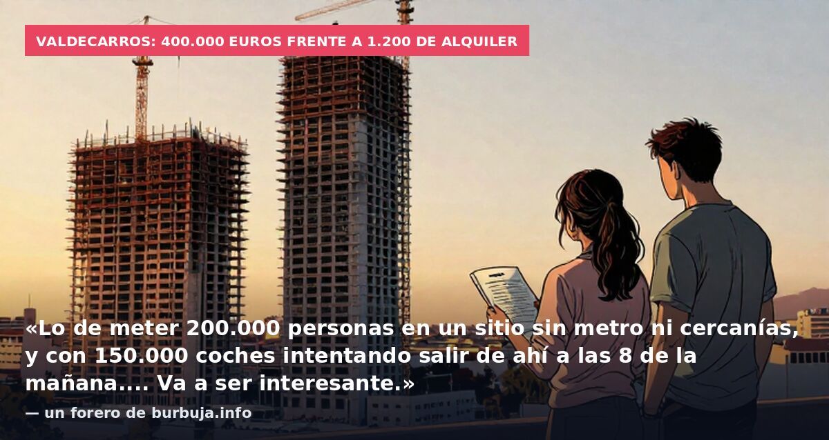 Valdecarros: 400.000 euros frente a 1.200 de alquiler: «Lo de meter 200.000 personas en un sitio sin metro ni cercanías, y con 150.000 coches intentando salir de ahí a las 8 de la mañana.... Va a ser interesante.» — un forero de burbuja.info
