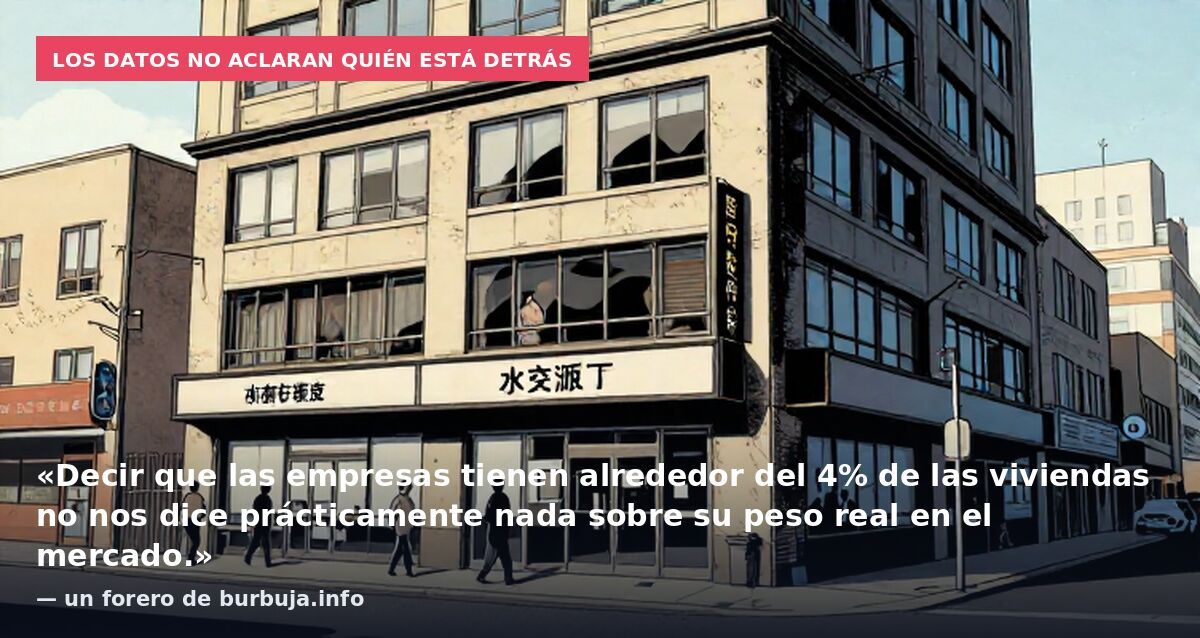 Los datos no aclaran quién está detrás: «Decir que las empresas tienen alrededor del 4% de las viviendas no nos dice prácticamente nada sobre su peso real en el mercado.» — un forero de burbuja.info