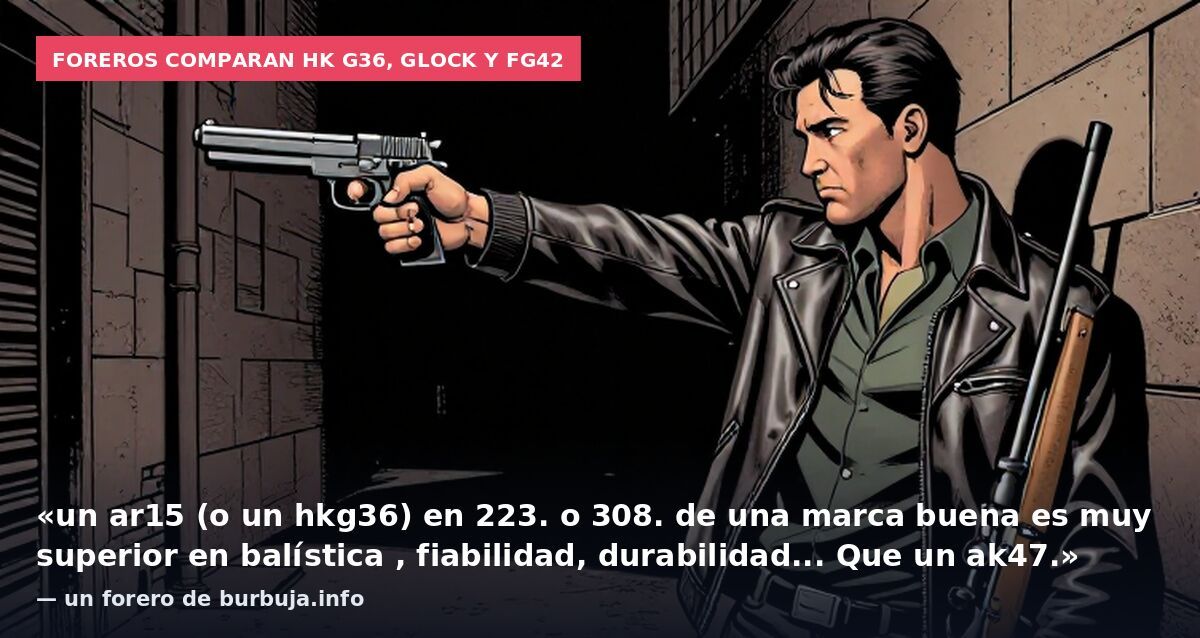 Foreros comparan HK G36, Glock y Fg42: «un ar15 (o un hkg36) en 223. o 308. de una marca buena es muy superior en balística , fiabilidad, durabilidad... Que un ak47.» — un forero de burbuja.info
