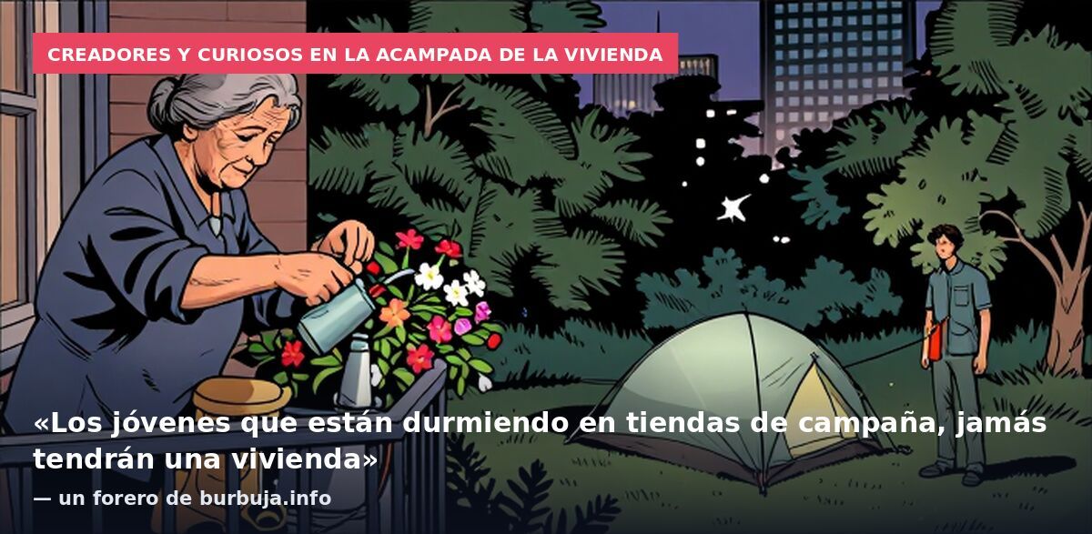 Creadores y curiosos en la acampada de la vivienda: «Los jóvenes que están durmiendo en tiendas de campaña, jamás tendrán una vivienda» — un forero de burbuja.info