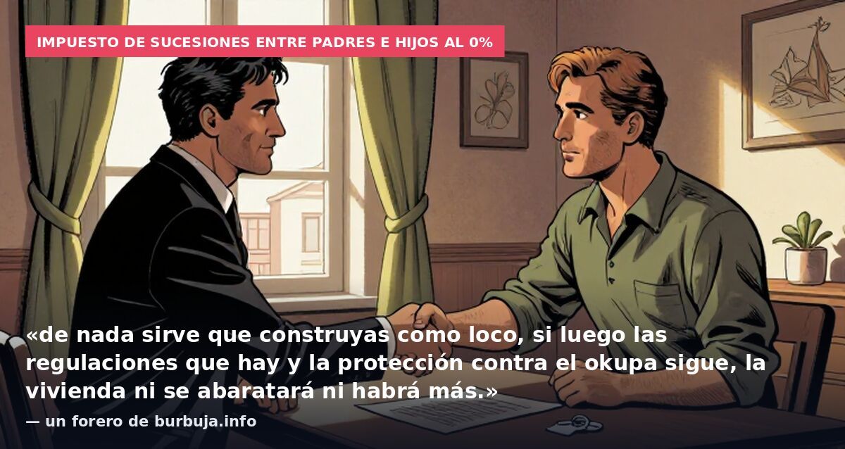 Impuesto de sucesiones entre padres e hijos al 0%: «de nada sirve que construyas como loco, si luego las regulaciones que hay y la protección contra el okupa sigue, la vivienda ni se abaratará ni habrá más.» — un forero de burbuja.info