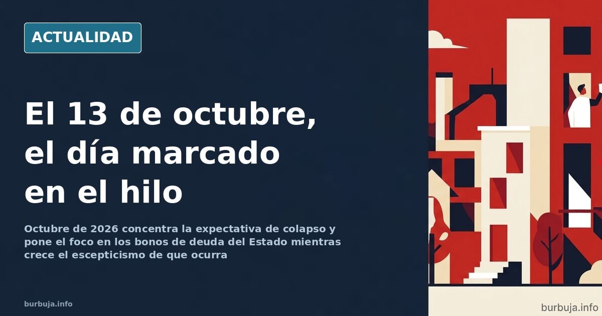Calendario de pared con el mes de octubre de 2026 y el día 13 marcado en rojo junto a gráficos de deuda pública