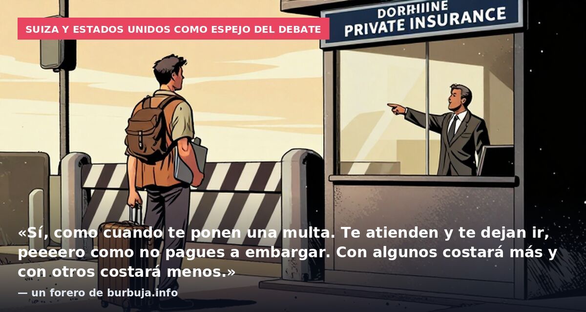 Suiza y Estados Unidos como espejo del debate: «Sí, como cuando te ponen una multa. Te atienden y te dejan ir, peeeero como no pagues a embargar. Con algunos costará más y con otros costará menos.» — un forero de burbuja.info