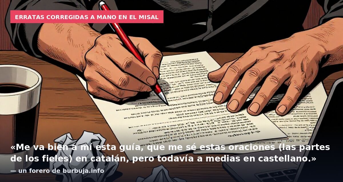 Erratas corregidas a mano en el misal: «Me va bien a mí esta guía, que me sé estas oraciones (las partes de los fieles) en catalán, pero todavía a medias en castellano.» — un forero de burbuja.info