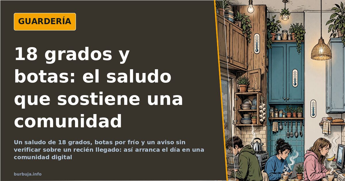 Ilustración de un saludo matutino digital: pantallas encendidas y un termómetro con 18 grados