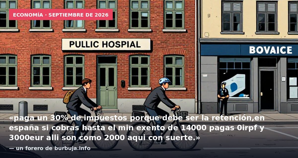 Economía · septiembre de 2026: «paga un 30% de impuestos porque debe ser la retención,en españa si cobras hasta el min exento de 14000 pagas 0irpf y 3000eur alli son como 2000 aqui con suerte.» — un forero de burbuja.info