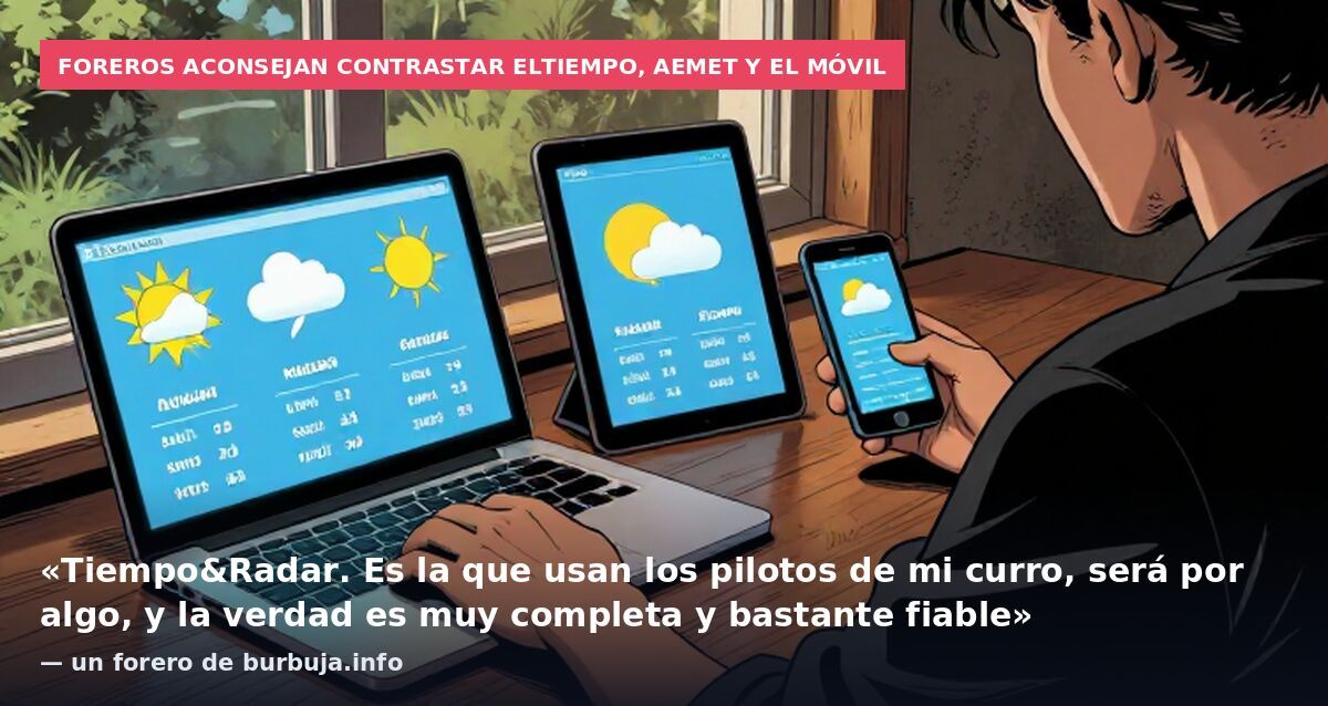 Foreros aconsejan contrastar Eltiempo, AEMET y el móvil: «Tiempo&Radar. Es la que usan los pilotos de mi curro, será por algo, y la verdad es muy completa y bastante fiable» — un forero de burbuja.info