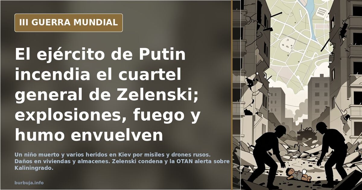 El ejército de pilinguin incendia el cuartel general de Zelenski; explosiones, fuego y humo envuelven Kiev